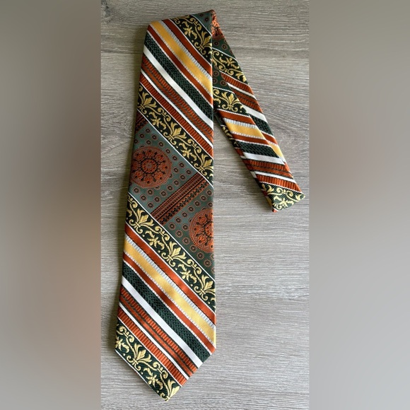 Retro Liebert Necktie Wide 70s Vintage Tie Orange Green Yellow White - Picture 1 of 4